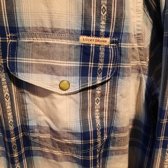 Lucky Brand Western Pearl Snap Shirt Mens XXL 2XL Blue Plaid Southwest Cowboy - Picture 4 of 11